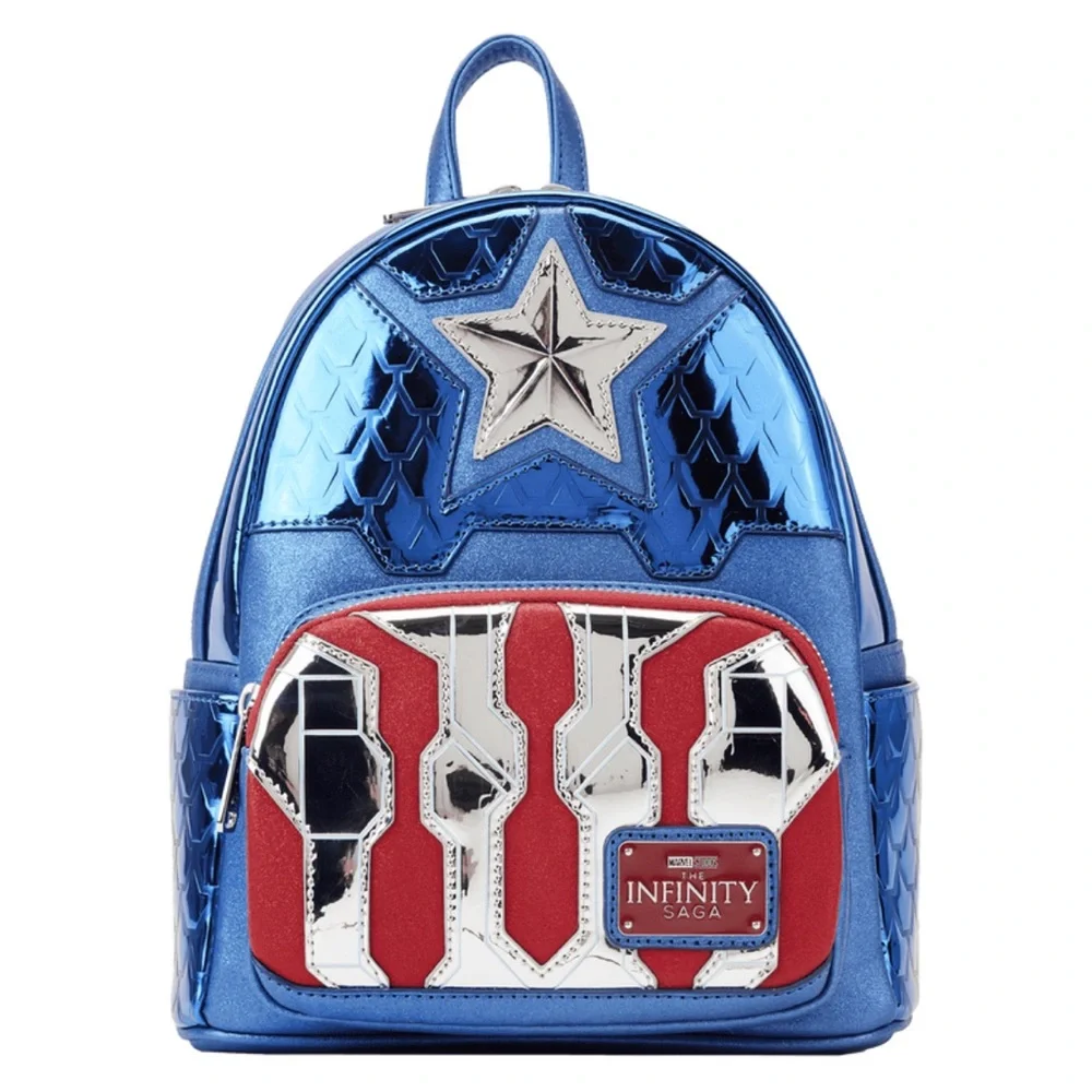 NWT - Loungefly Marvel Metallic Captain America Cosplay Mini Backpack